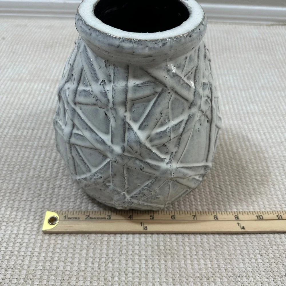Modern Farmhouse Distressed White Geometric Ceramic Terracotta Vase 9 Inch
